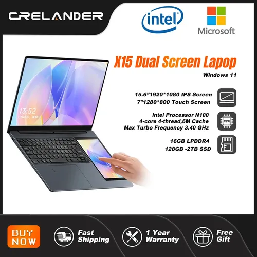 "Crelander x15 Dual-Screen-Laptop 15.6 ""ips 7"" Touchscreen 16g DDR4 2TB SSD Intel 11. Generation"