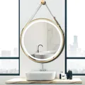 Frame Round Mirror Round Bathroom Mirror with Light Wall Mounted Lighted Vanity Mirror Anti-Fog &
