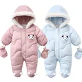 Winter Newborn Baby Romper Warm Panda Boy Jumpsuit With Gloves Cotton Plus Velvet Infant Clothing