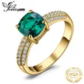 JewelryPalace Cushion Cut Simulated Green Emerald 925 Sterling Silver Classic Ring for Woman Yellow