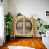 2 Door Server Console Table Bamboo Sideboard Buffet Storage Cabinet for Dining Room, Kitchen