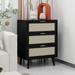 3 Tier Storage Nightstand Dresser with 3 Rattan Drawers for Bedroom Portable Bedside Table Accent Sideboard Cabinet