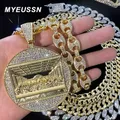 Delicate Shiny Last Supper Pendant Necklace Men's Jewelry Match Iced Out 13mm Cuban Link Fashion Men