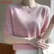 Women 100% Cashmere Sweater T-shirt 2023 New Short Sleeve Pullover Spring O-Neck Basic Jumper For