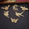Vintage Gold Color Metal Badge Brooches Angel Wings Bird Butterfly Pins For Women Party Club Lapel