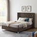 Queen or King Size Velvet Upholstered Platform Bed Frame with Electroplate Metal Legs and Nailhead Decorate Headboard