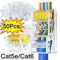 RJ45 Connector Cat6/ Cat5e RJ45 Pass Through Ethernet Cable Connector UTP Network Plug for Solid