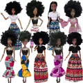 1/6 Fashion Barbie Doll Black African Dolls Toys for Girls Dark Skin Ethnic Tight Clothing Printing