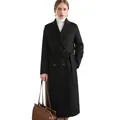Women 100% Wool Peak Lapel Overcoat Belt Double-Breasted Autumn Winter Long Jacket Trench Coat