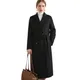 Women 100% Wool Peak Lapel Overcoat Belt Double-Breasted Autumn Winter Long Jacket Trench Coat