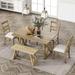 Farmhouse 6-Piece Dining Table Set with Cross Legs, Kitchen Set with 4 Upholstered Dining Chairs and Solid Wood Bench