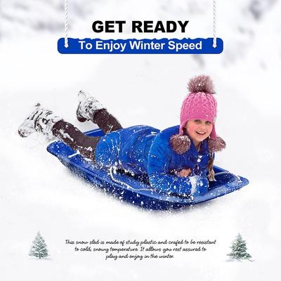 35 Inch Durable Downhill Sprinter Toboggan Snow Sled for Kids Boys Girls Adults with Built-in Handles and Pulling Rope Blue