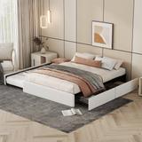 Queen Leather Upholstered Bed Frame with Twin XL Trundle Bed 2 Drawers