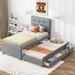 Twin Size Upholstered Platform Bed with Pull-out Twin Size Trundle