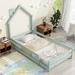 Light Green Twin Size Floor Bed w/ House-shaped Headboard Upholstered Bed Frame