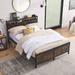 Square Tube Iron Bed Frame with Light Shelves Headboard Design and USB