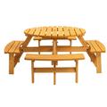 Yesfashion 8 Person Wooden Picnic Table with Benches Outdoor Round Dining Table with Umbrella Hold for Patio Backyard Garden Porch 2220lb Capacity