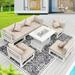 NICESOUL 7 Pieces Aluminum Outdoor Patio Sectional Furniture Sofa Set with Fire Pit Table Large Size Luxury Comfortable Durable Water/UV-Resistant for Garden Porch Backyard Party (Beige Cushion)