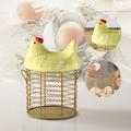 QTOCIO Kitchen Gadgets Colorful Design Eggs Basket Ceramic Chicken-Shaped Lid Round Wire Basket Bottom And Handle