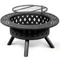 GZXS 38 Inch Outdoor Fire Pit 2-in-One Large Camping Fire Pits for Outside with Cooking Grill and Fire Poker Wood Burning Firepit for BBQ Warm up Patio Bonfire Camping Picnic (Black)