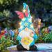 Outdoor Decor Solar Gnomes - Gnome Statues with LED Lighted Flowers Resin Blue Gnomes Sculpture for Patio Yard Lawn Decoration
