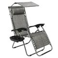 GZXS Folding Zero Gravity Outdoor Recliner Patio Lounge Chair w/Adjustable Canopy Shade Headrest Side Accessory Tray Textilene Mesh - Gray