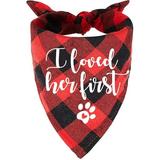 YROVWENQ Family Kitchen Funny Cute Engagement Red Plaid Pet Dog Cat Bandana Scarf I Loved Her First for Dog Lover Owner Wedding Photo Props Accessories