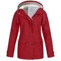 WNG Women Solid Plush Thickening Jacket Outdoor Plus Size Hooded Raincoat Windproof