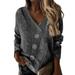 Ydkzymd Elbow Compression Sleeve Women Blouses Lounge Elbow Sleeve Graphic Aztec Trendy Tunics Oversized Floral Print Western Blouses Color Block Cute Plus Size V Neck Tops Dark Gray XL
