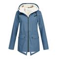 snowsong Women Outdoor Loose Solid Plus Size Thick Warm Hooded Raincoat Windproof Winter Outdoor Women s Coat Womens Coats Womens Winter Coats Rain Jacket Women Winter Jackets for Women Blue XXL