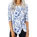 Ydkzymd Elbow Sleeve Plus Size Tops For Women 2023 Cozy Elbow Compression Sleeve Crew Neck Graphic Cute Tunics Floral Print Oversized Tie Dye Tops Plus Size Lounge Color Block Flowers Blouses Blue S