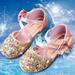 NIUREDLTD Toddler Kids Grils Dress Shoes Children s Girls Crystal Dress Shoes Glitter Princess Sandals Sequin Flat Leather Shoes Children s Princess Shoes Dance Shoes Princess Shoes Pink 22