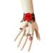 Stylish Lace Red Rose Bracelet Wristbands Bracelet Bangle Wrist Chain With Rings for Wedding Bride Women Girls