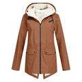 snowsong Women Outdoor Loose Solid Plus Size Thick Warm Hooded Raincoat Windproof Winter Outdoor Women s Coat Womens Coats Womens Winter Coats Rain Jacket Women Winter Jackets for Women Khaki M