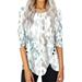 Ydkzymd 3/4 Length Sleeve Knit Tops For Women Fall Elbow Compression Sleeve Floral Print Oversized Lounge Tunics Plus Size Flowers Color Block Blouses Tie Dye Cute Crew Neck Graphic Tops White 3XL