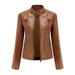 Tejiojio Clearance Jackets Women s Slim Leather Stand Collar Zip Motorcycle Suit Belt Coat Jacket Tops