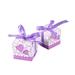 100pcs Novelty Double Hollow Love Heart Design Wedding Favor Candy Boxes Gift Boxes with Ribbons (Purple)