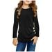 Noarlalf Baby Girls Clothing Tunic Tops Crewneck Ultra Soft Solid Color Long Sleeve Pullover Sweatshirt With Side Buttons Black 2XL