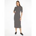 Jerseykleid TOMMY HILFIGER "SLIM 5X2 RIB STRIPE MIDI DRS 1/2" Gr. S (36), N-Gr, schwarz (breton_stp, _black, _calico) Damen Kleider Freizeitkleider