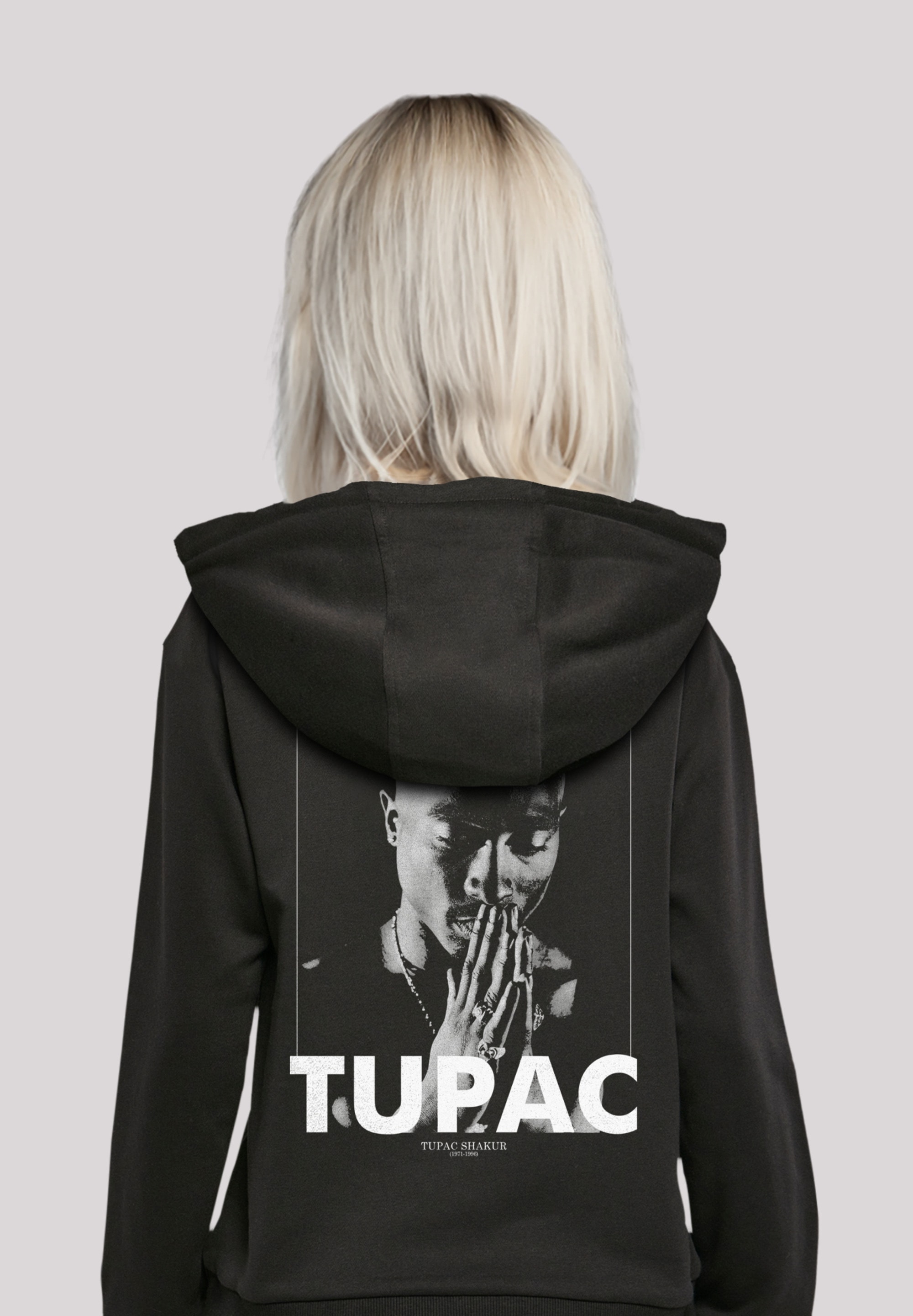 Kapuzenpullover F4NT4STIC "Tupac Shakur Praying Hip Hop Rap", Damen, Gr. S, schwarz, Obermaterial: 65% Baumwolle, 35% Polyester, relaxed fit, Pullover Kapuzenpullover, Hoodie, Warm, Bequem