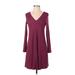 LA Relaxed Casual Dress - Sweater Dress V Neck Long Sleeve: Burgundy Dresses - Women's Size X-Small