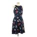 Banana Republic Cocktail Dress - A-Line High Neck Sleeveless: Blue Floral Dresses - Women's Size 10 Petite