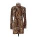 Ronny Kobo Casual Dress - Mini High Neck Long sleeves: Brown Leopard Print Dresses - Women's Size Medium