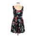 Love...ady Casual Dress - Mini Scoop Neck Sleeveless: Black Floral Dresses - Women's Size Large