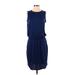 Belle By Kim Gravel Casual Dress - DropWaist Crew Neck Sleeveless: Blue Solid Dresses - Women's Size Small