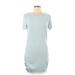 Divided by H&M Casual Dress - Bodycon Crew Neck Short sleeves: Blue Solid Dresses - Women's Size Large