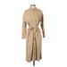 Uniqlo U Casual Dress - Shirtdress High Neck 3/4 sleeves: Tan Print Dresses - Women's Size 2X-Small