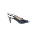 Salvatore Ferragamo Heels: Slingback Stilleto Cocktail Party Blue Print Shoes - Women's Size 9 1/2 - Almond Toe