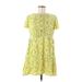 Ann Taylor LOFT Casual Dress - A-Line Crew Neck Short sleeves: Yellow Floral Dresses - Women's Size Medium