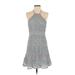 Foxiedox Casual Dress - A-Line Halter Sleeveless: Gray Print Dresses - Women's Size Small